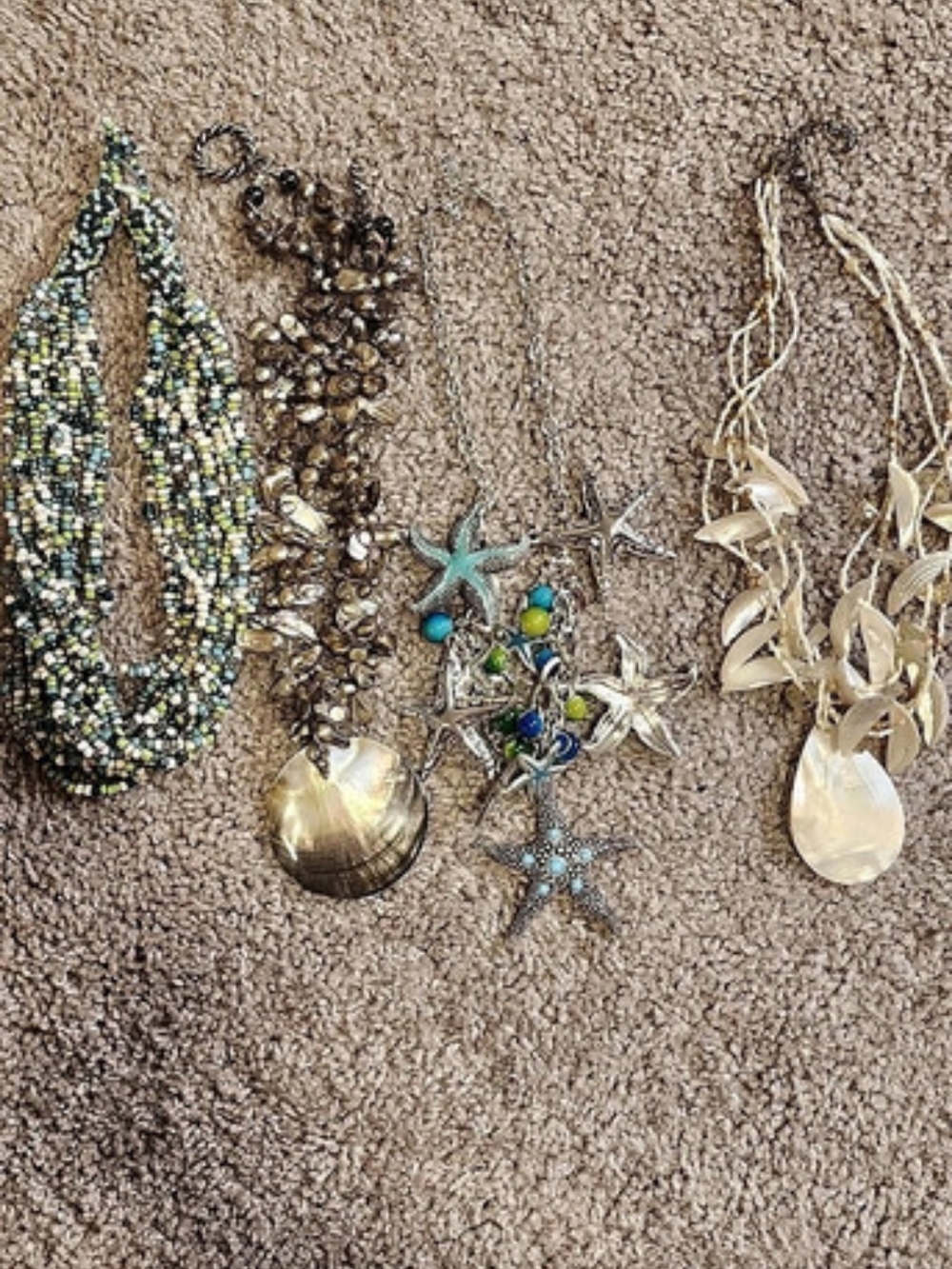 Mixed Vacation Necklace Jewelry Lot in Shell and Green & Blue.